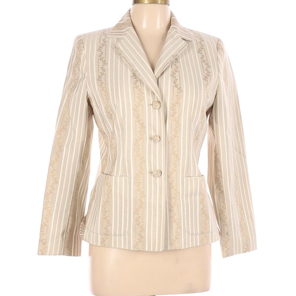 Kasper Jacket Tan White Decorative Striped Print Sz 6P #560